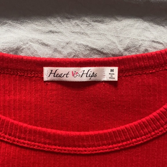 Red Heart and Hips Medium Draw String Crop Top - Picture 2 of 4